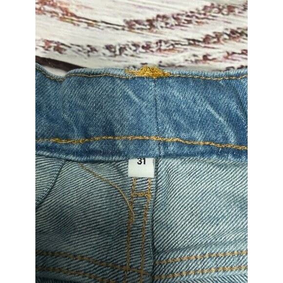 Anine Bing Womens Roy Jeans Nordic Blue‎ Button Fly Split Hem Flare Leg Size 31 - Picture 7 of 13